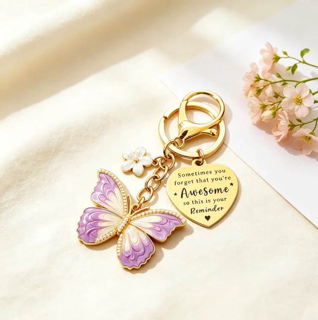 Alt view image 2 of 5 - Butterfly Keychain for Women Inspirational Gifts Bag Charms | Cute Butterfly Bag Charm for Purses Handbags Inspirational Keyring Accessories Stuff Purple Pink Butterfly Flower Keychain