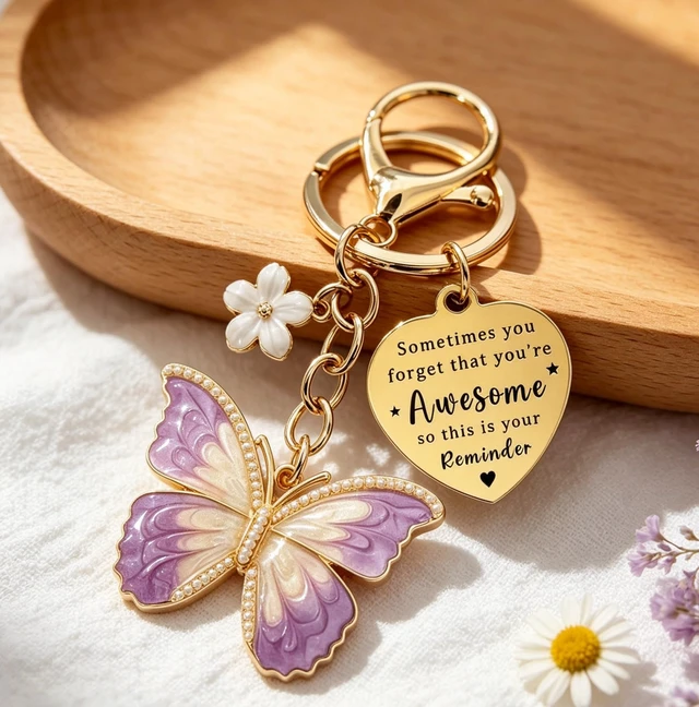 Alt view image 3 of 5 - Butterfly Keychain for Women Inspirational Gifts Bag Charms | Cute Butterfly Bag Charm for Purses Handbags Inspirational Keyring Accessories Stuff Purple Pink Butterfly Flower Keychain