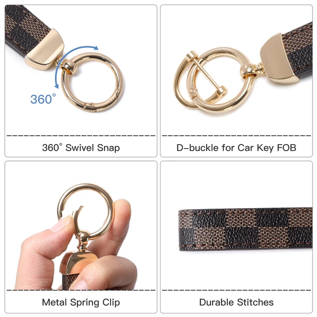 Alt view image 2 of 6 - Durable Leather Print Keychain with Anti-Lost D Ring & Key Ring Clip,for Women and Men | Car & Home Key Ring (Brown Gold)