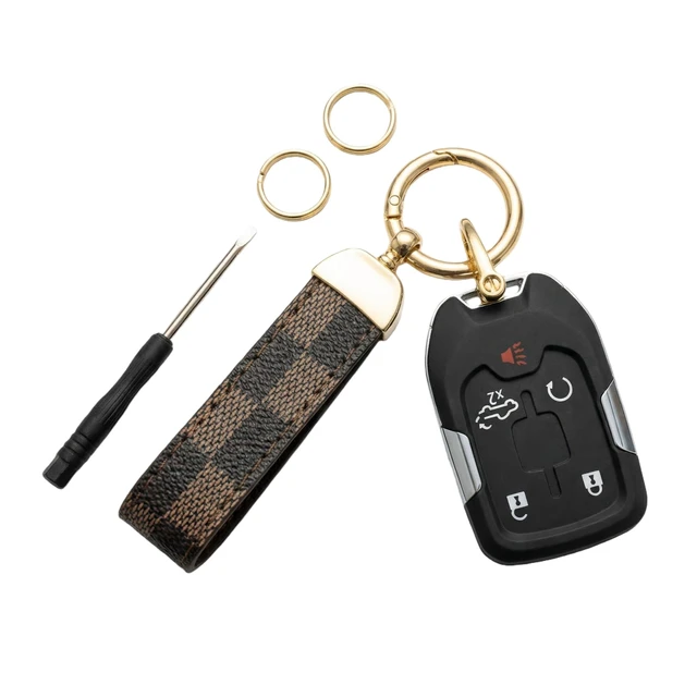 Alt view image 3 of 6 - Durable Leather Print Keychain with Anti-Lost D Ring & Key Ring Clip,for Women and Men | Car & Home Key Ring (Brown Gold)