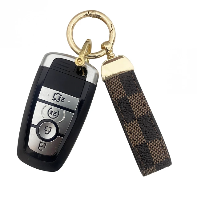 Alt view image 4 of 6 - Durable Leather Print Keychain with Anti-Lost D Ring & Key Ring Clip,for Women and Men | Car & Home Key Ring (Brown Gold)