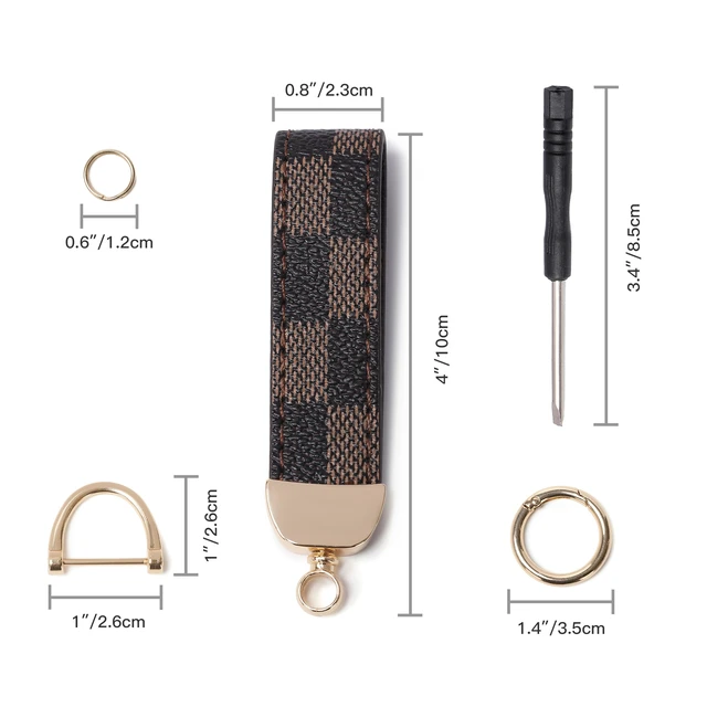 Alt view image 5 of 6 - Durable Leather Print Keychain with Anti-Lost D Ring & Key Ring Clip,for Women and Men | Car & Home Key Ring (Brown Gold)