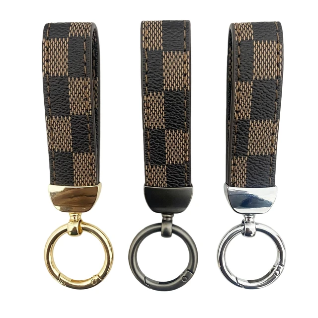 Alt view image 6 of 6 - Durable Leather Print Keychain with Anti-Lost D Ring & Key Ring Clip,for Women and Men | Car & Home Key Ring (Brown Gold)