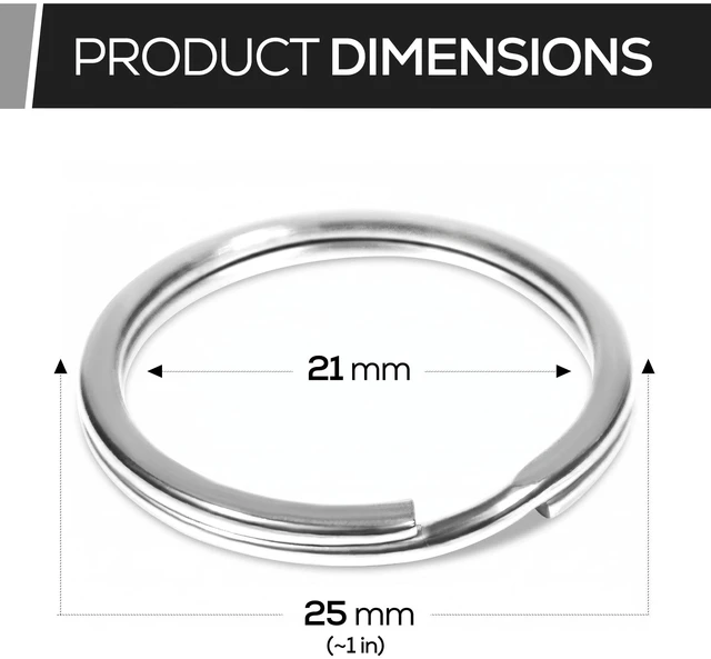 Alt view image 2 of 7 - Heavy Duty Stainless Steel Split Key Rings for Keychains, 1in, 5 Pack