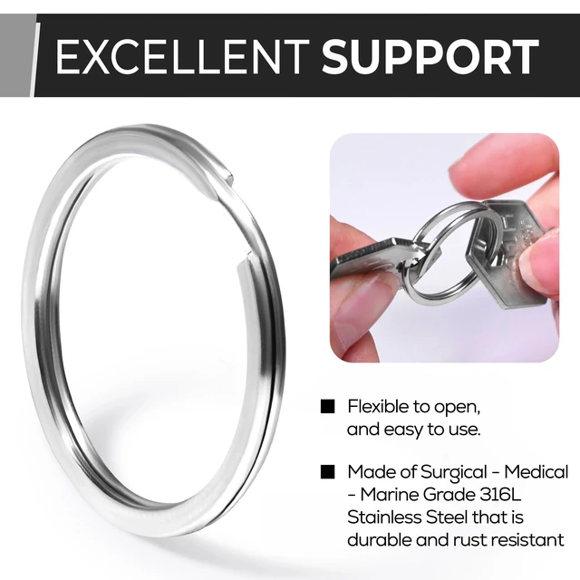 Alt view image 3 of 7 - Heavy Duty Stainless Steel Split Key Rings for Keychains, 1in, 5 Pack