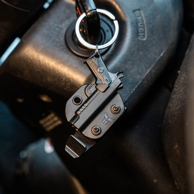 Alt view image 3 of 6 - Mini Pistol Shaped Keychain With Holster and Belt Clip - 1911 Model Holsters