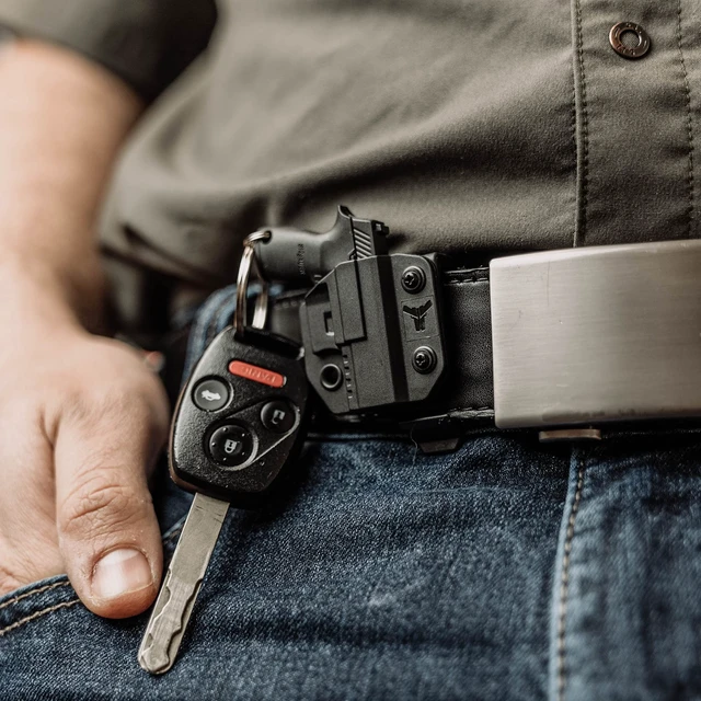 Alt view image 2 of 6 - Mini Pistol Shaped Keychain With Holster and Belt Clip - 1911 Model Holsters