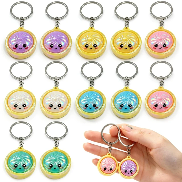 Main image of 12Pcs Mini Iridescent Keychain Set,Cute Keychain Bulk,No Rebounds | Mini Glitter Cartoon Funny Face Bun Keychains,Backpack Pendant Charms, Random Color Party Favor Decorations