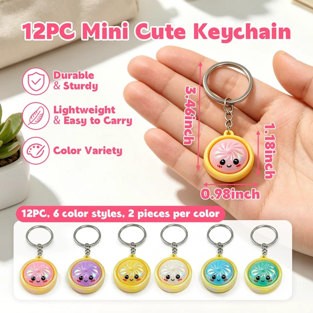 Alt view image 2 of 7 - 12Pcs Mini Iridescent Keychain Set,Cute Keychain Bulk,No Rebounds | Mini Glitter Cartoon Funny Face Bun Keychains,Backpack Pendant Charms, Random Color Party Favor Decorations
