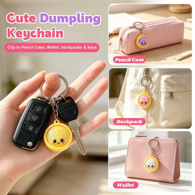 Alt view image 3 of 7 - 12Pcs Mini Iridescent Keychain Set,Cute Keychain Bulk,No Rebounds | Mini Glitter Cartoon Funny Face Bun Keychains,Backpack Pendant Charms, Random Color Party Favor Decorations