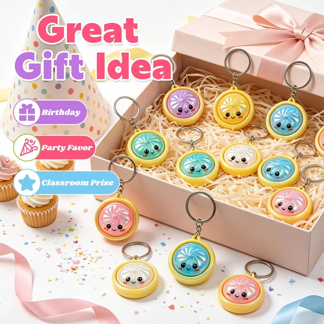 Alt view image 7 of 7 - 12Pcs Mini Iridescent Keychain Set,Cute Keychain Bulk,No Rebounds | Mini Glitter Cartoon Funny Face Bun Keychains,Backpack Pendant Charms, Random Color Party Favor Decorations