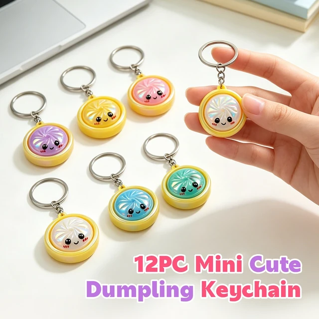 Alt view image 6 of 7 - 12Pcs Mini Iridescent Keychain Set,Cute Keychain Bulk,No Rebounds | Mini Glitter Cartoon Funny Face Bun Keychains,Backpack Pendant Charms, Random Color Party Favor Decorations
