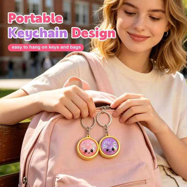 Alt view image 5 of 7 - 12Pcs Mini Iridescent Keychain Set,Cute Keychain Bulk,No Rebounds | Mini Glitter Cartoon Funny Face Bun Keychains,Backpack Pendant Charms, Random Color Party Favor Decorations
