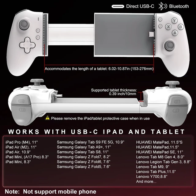 Alt view image 3 of 7 - USB C Game Controller for iPad/Tablet (6.7-11in compatible), Plug and Play Gamepad Joystick, Remote Play Controller for PS5/Xbox/PC, Cloud Game, Hall Rocker/Trigger/Turbo/Macro, Passthrough Charging