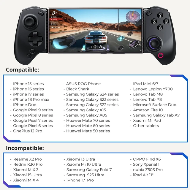 Alt view image 2 of 7 - S8 Bluetooth Mobile Gaming Controller for Switch 1&2, /16/17/18 Pro Max/iPhone Duo, iPad Android Phones Tablets, Portable Wireless Gamepad with Hall Joystick, Hall Trigger, ButtonsKey Mapping