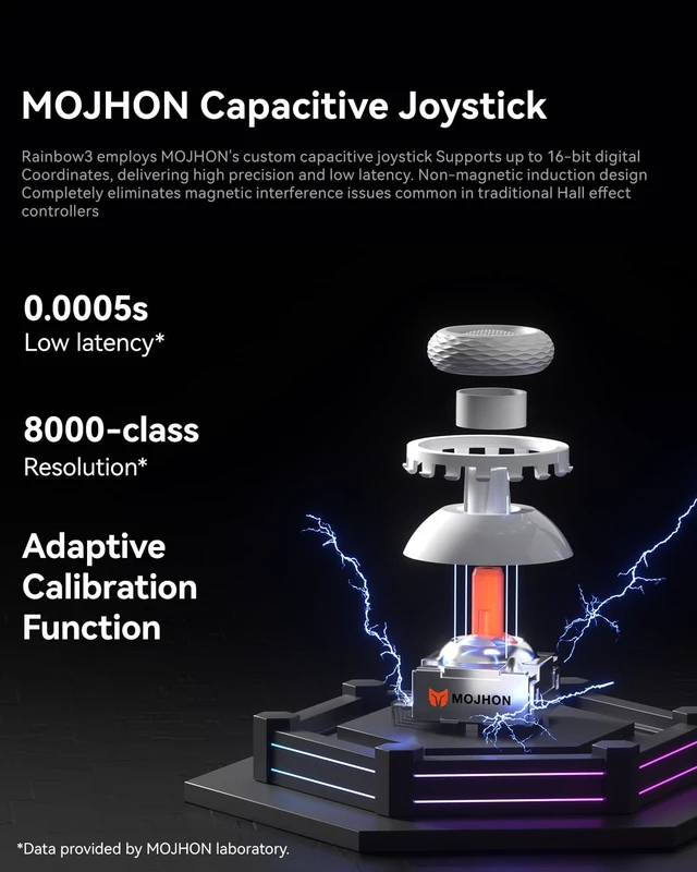 Alt view image 2 of 7 - Rainbow 3 Wireless Controller 2000Hz Polling Rate Joystick 16 Mechanical Keys 14 Custom RGB Lights 6-Axis Gyro Sensor Switchable Hall/Micro-switch Trigger 3.5mm Audio Jack for PC//iOS/Android