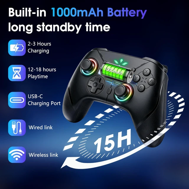 Alt view image 6 of 7 - Switch 2 Controller, Wireless Bluetooth 5.3 Pro Gamepad with C Button for GameChat, 9-Axis Gyro, Macro Programming, Turbo, 4-Level Vibration & LED Light, 3.5mm Audio Jack