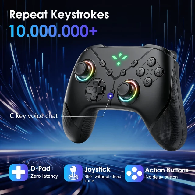 Alt view image 2 of 7 - Switch 2 Controller, Wireless Bluetooth 5.3 Pro Gamepad with C Button for GameChat, 9-Axis Gyro, Macro Programming, Turbo, 4-Level Vibration & LED Light, 3.5mm Audio Jack