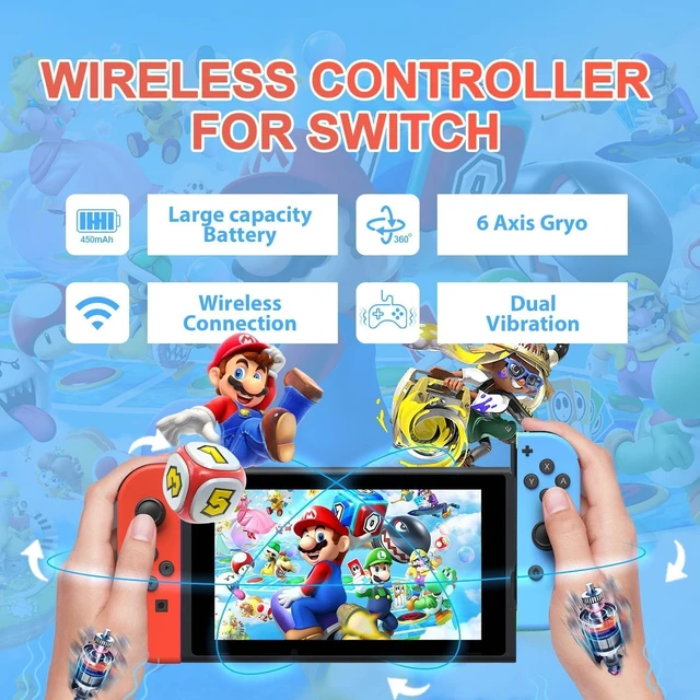 Alt view image 3 of 4 - Wireless Controller For Switch/OLED/Lite, Support Wake-up/6-Axis Gyro/Vibration red/blue