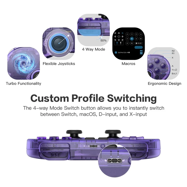 Alt view image 4 of 6 - SN30 Pro - Purple,Switch Wireless Bluetooth Game Controller Gamepad | Hall Effect Joystick Update, Switch Steam Mac PC Android Windows MacOS