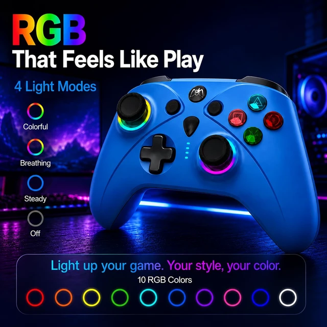 Alt view image 6 of 7 - Blue Wireless Gamepad For Luna Controller with TMR Sticks and RGB Lights | Wireless Fire TV Gamepad for Fire Stick, Fire Cube,PC Steam Manette,Blue Cloud Gaming Controller,1500mAh Remote,RGB Lights