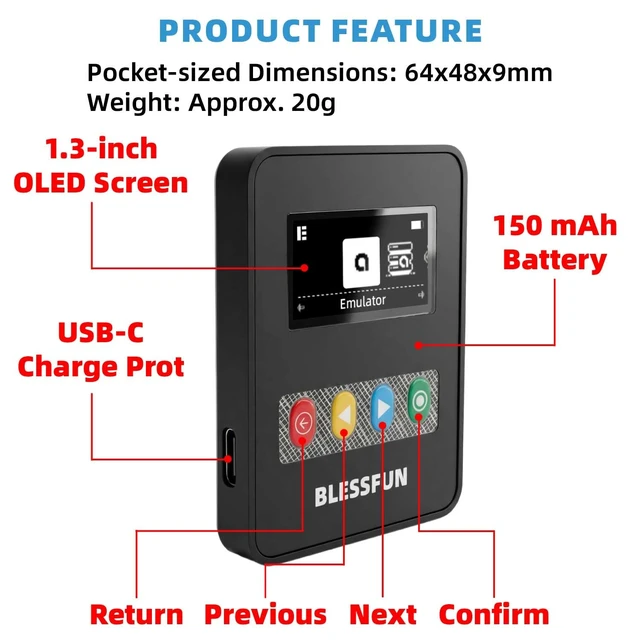 Alt view image 5 of 7 - NFC Emulator Compatible with Switch 1/2, Pre-loaded Data, Store 3000+ NFC Data, 1.3" OLED Screen, Easy Button Controls, Compatible with 60+ Games, Rechargeable, Type-C Port, Black