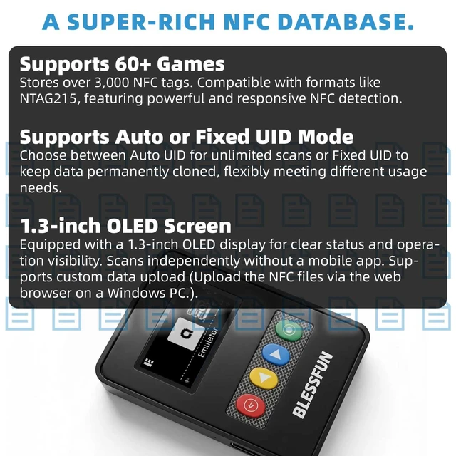 Alt view image 4 of 7 - NFC Emulator Compatible with Switch 1/2, Pre-loaded Data, Store 3000+ NFC Data, 1.3" OLED Screen, Easy Button Controls, Compatible with 60+ Games, Rechargeable, Type-C Port, Black