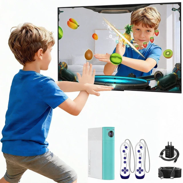 Main image of AR Motion Gaming Console for Kids: Plug & Play Active TV Video Game (Cyan) | 34 Preloaded Games, AI Tracking, Motion Sensing+Gamepad - Family Game Night and Playdates; Gift for Boys Girls Ages 4-12