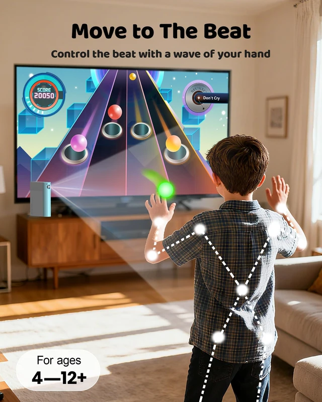 Alt view image 4 of 7 - AR Motion Gaming Console for Kids: Plug & Play Active TV Video Game (Cyan) | 34 Preloaded Games, AI Tracking, Motion Sensing+Gamepad - Family Game Night and Playdates; Gift for Boys Girls Ages 4-12