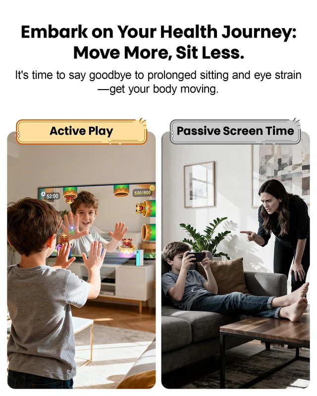 Alt view image 6 of 7 - AR Motion Gaming Console for Kids: Plug & Play Active TV Video Game (Cyan) | 34 Preloaded Games, AI Tracking, Motion Sensing+Gamepad - Family Game Night and Playdates; Gift for Boys Girls Ages 4-12
