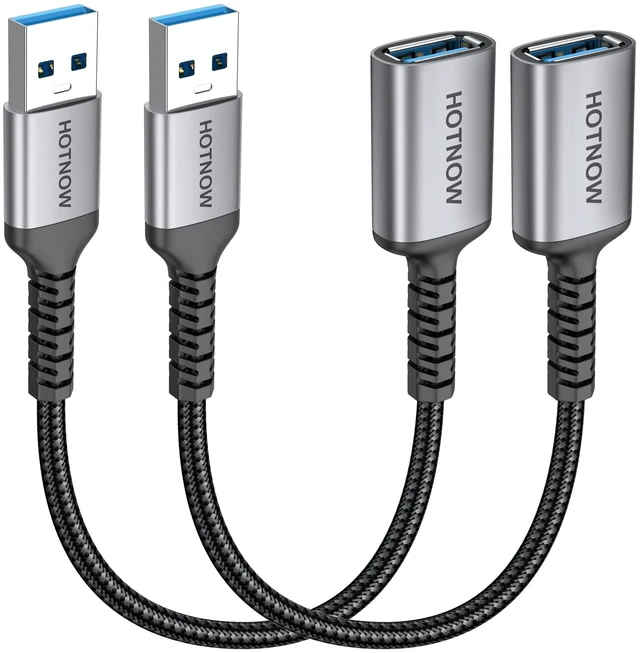 Main image of USB 3.0 Extension Cable 1FT 2Pack, USB A Male to Female Extender | 10Gbps Fast Data Transfer,Compatible with Webcam,Camera,Hub,Mouse,Keyboard,Hard Drive,Headset,Gamepad,Printer,Memory disk