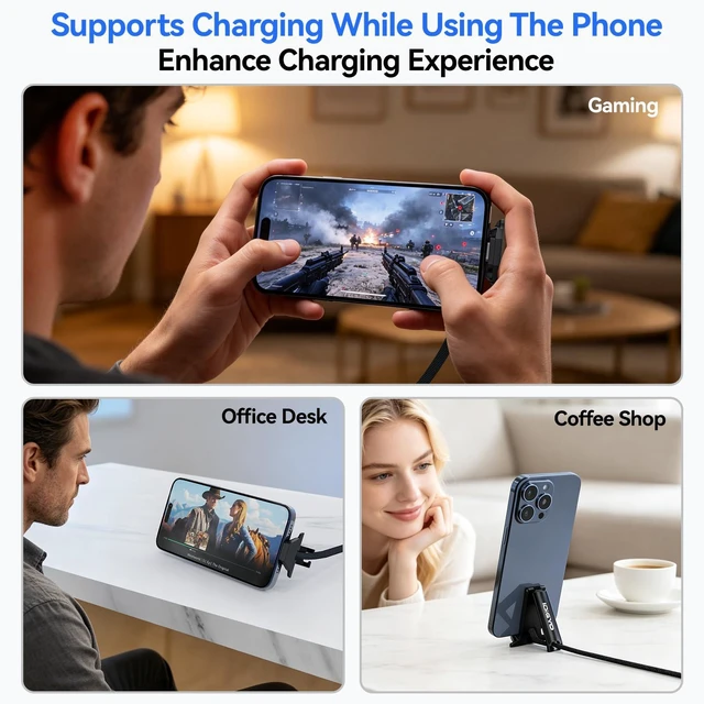 Alt view image 4 of 7 - Cable With A Phone Stand, 65W Fast-Charging USB-C to USB-C cable | 5 FT Holder Charger Cable,Nylon Braided Charging Cable with Foldable Stand for iPhone 17/16, iPad, Samsung Galaxy, Pixel