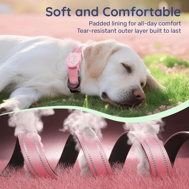 Alt view image 6 of 7 - Premium Airtag Dog Collarwith IP68 Waterproof AirTag Holder,Pink,S | Soft,Breathable,Nylon Padded,Reflective,Ultra-Durable Buckle,Adjustable,Comfortable for Small Medium Large Dogs