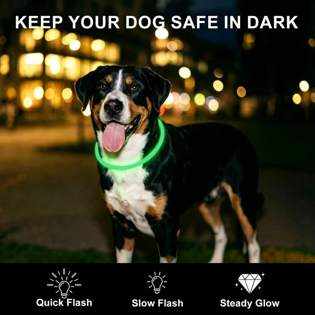 Alt view image 2 of 7 - 2-Pack LED Dog Collar, Light Up Dog Collars,Rechargeable Dog Lights for Night WalkingUniversal, Reusable Safety Necklace for Small Medium Large Dogs Green&Blue