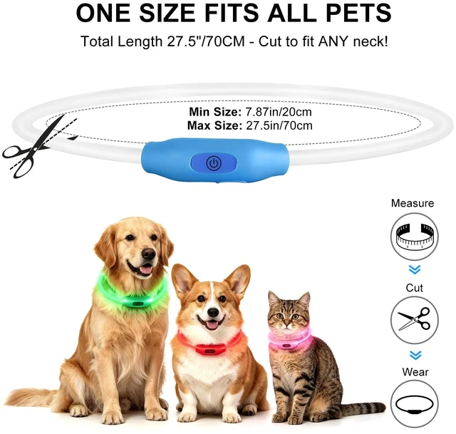 Alt view image 4 of 7 - 2-Pack LED Dog Collar, Light Up Dog Collars,Rechargeable Dog Lights for Night WalkingUniversal, Reusable Safety Necklace for Small Medium Large Dogs Green&Blue