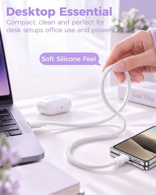 Alt view image 7 of 7 - USB C Cable 10FT 2-Pack, Long Soft Silicone Braided USBC Charging Cable | 60W Fast Charging & 480Mbps Data Transfer, Flexible Type C to C Cable for iPhone 16/15, iPad, Samsung Galaxy, MacBook, Laptop