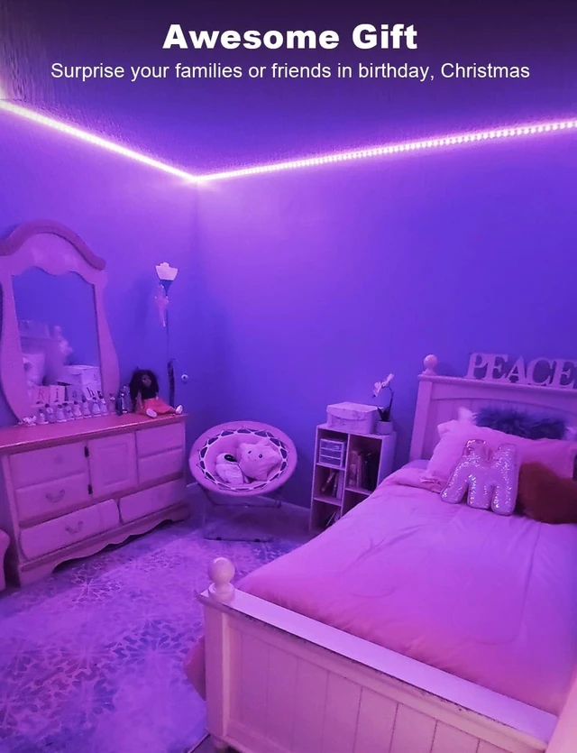 Alt view image 3 of 6 - LED Strip Lights 300ft RGB Music Sync Smart App Control Indoor color changing decor bedroom kitchen party 24-key IR remote timer cuttable flexible strong adhesive