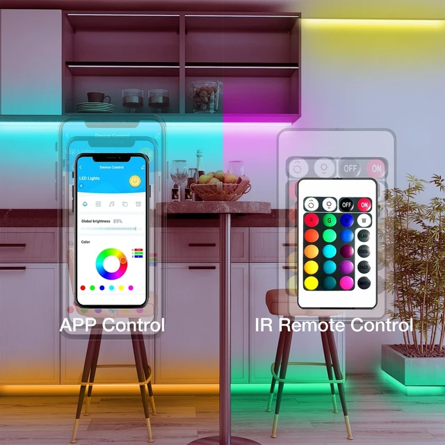 Alt view image 5 of 6 - LED Strip Lights 300ft RGB Music Sync Smart App Control Indoor color changing decor bedroom kitchen party 24-key IR remote timer cuttable flexible strong adhesive