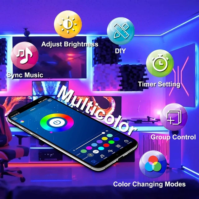 Alt view image 6 of 6 - LED Strip Lights 300ft RGB Music Sync Smart App Control Indoor color changing decor bedroom kitchen party 24-key IR remote timer cuttable flexible strong adhesive