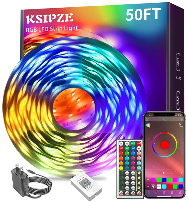 Main image of Led Lights for Bedroom 50ft Led Strip Lights with Remote App Control RGB Color Changing Music Sync for Room Bedroom Lighting Flexible Home Décor