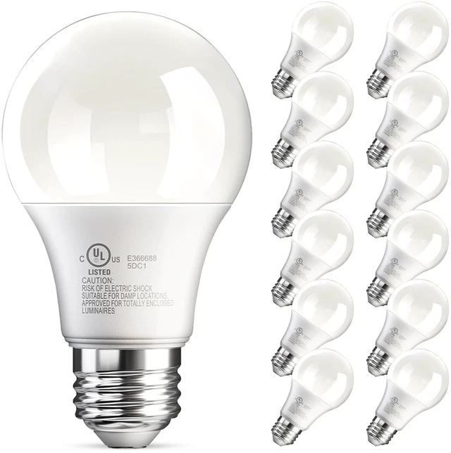 Main image of 12 Pack A19 LED Light Bulb, Daylight White 5000K, 60 Watt Eq, E26 Base 9W Bright White, A19 Standard Light Bulb, Energy Saving, Non Dimmable, 800LM, 120V, UL Listed, 15000 Hour