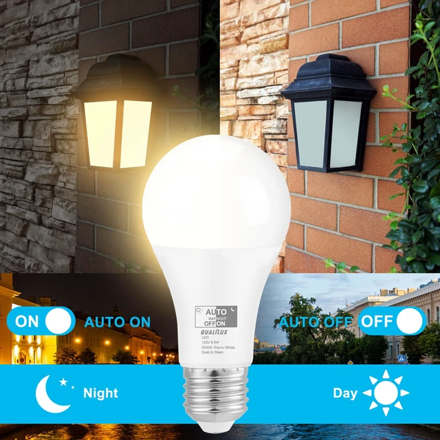 Alt view image 2 of 7 - Dusk to Dawn A19 LED Light Bulbs Outdoor, Automatic On/Off, 60W Equivalent, Warm White 3000K, Energy Efficient 9.5W, 850 Lumen, E26 Base, 4-Pack, HQ-H009