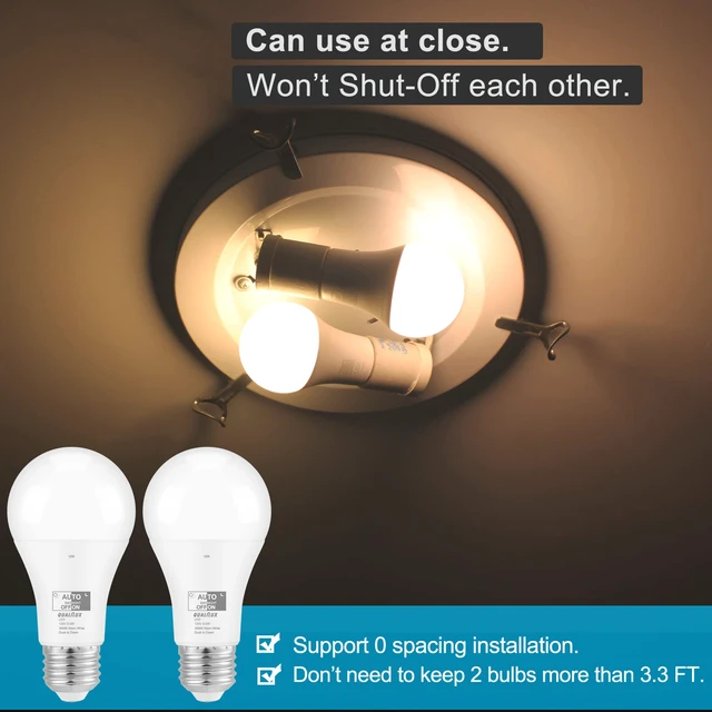 Alt view image 3 of 7 - Dusk to Dawn A19 LED Light Bulbs Outdoor, Automatic On/Off, 60W Equivalent, Warm White 3000K, Energy Efficient 9.5W, 850 Lumen, E26 Base, 4-Pack, HQ-H009