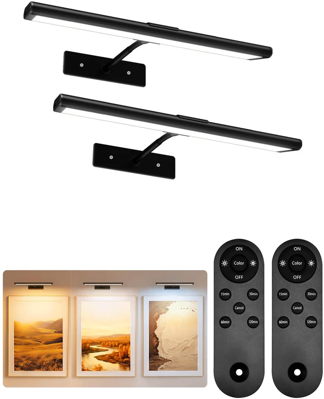 Main image of Picture Light for Wall, 13'' Black Rechargeable 4800mAh Black Lights Wireless Remote, Dimmable Magnetic LED Art Painting Light with 3 Color Temperatures, Display for Gallery, Living Room(2P)