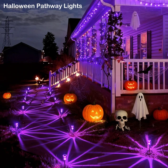 Alt view image 6 of 7 - Halloween Solar Lights Outdoor 10 Pack LED Purple Pathway Lights Waterproof Halloween Decorations Outdoor for Yard Garden Walkway Outside Driveway Landscape Path, Auto On/Off, Spike Pattern