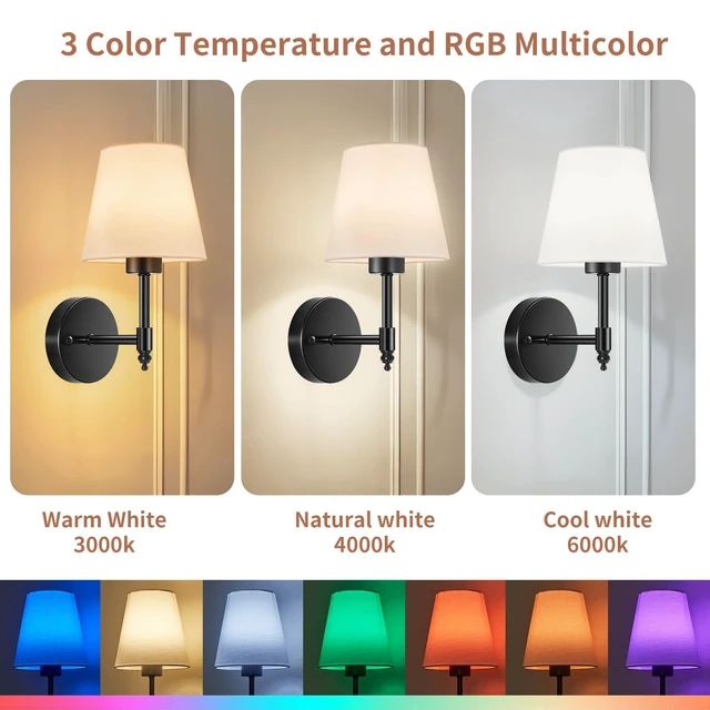 Alt view image 5 of 7 - Battery Operated Wall Sconce Set of 2, Rechargeable Wireless Wall Lights with 5200mAh Dimmable Bulb with Remote,15 Colors Options Wireless Wall Lamps for Bedroom Living Room Hallway-black