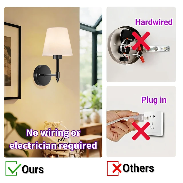 Alt view image 6 of 7 - Battery Operated Wall Sconce Set of 2, Rechargeable Wireless Wall Lights with 5200mAh Dimmable Bulb with Remote,15 Colors Options Wireless Wall Lamps for Bedroom Living Room Hallway-black