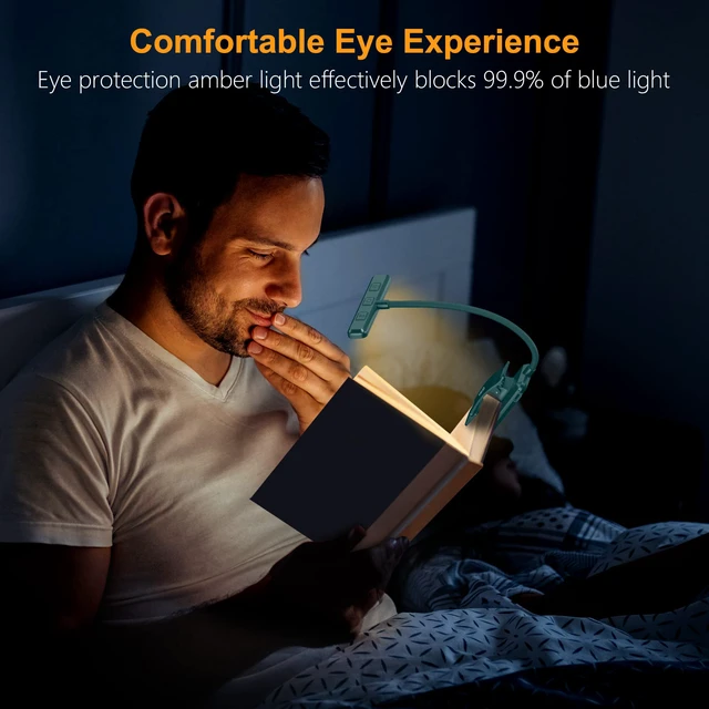 Alt view image 4 of 7 - 19 LED Rechargeable Book Light for Reading in Bed Eye Caring 3 Color Temps,Stepless Dimming Brightness,Memory Function,90 Hrs Runtime Lightweight Clip on Light-Blackish Green