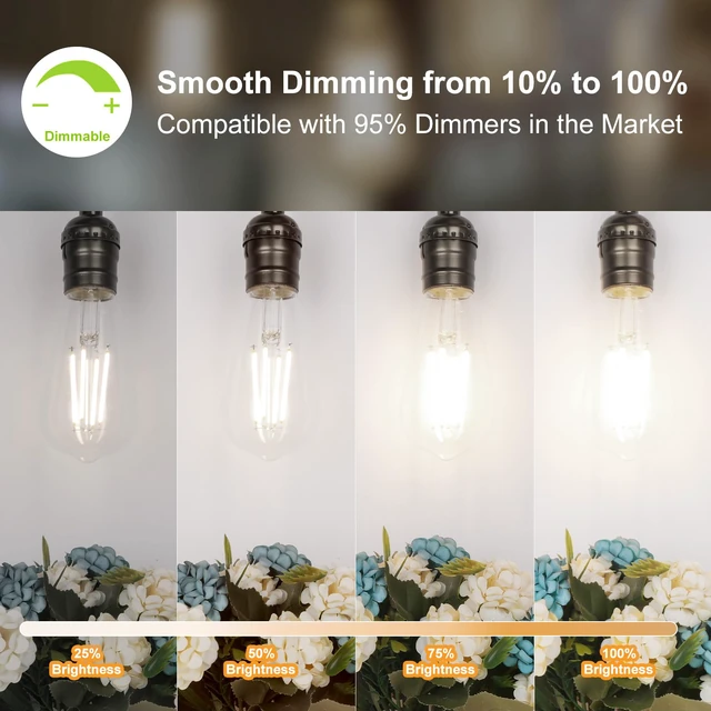 Alt view image 3 of 7 - ST58 E26 LED Light Bulbs, 6W Dimmable Neutral White 4000K 4 Pack Bright 60W Equivalent 720 Lumens, Antique LED Filament Bulb CRI 85+, Clear Glass, Energy Efficient Flicker Free