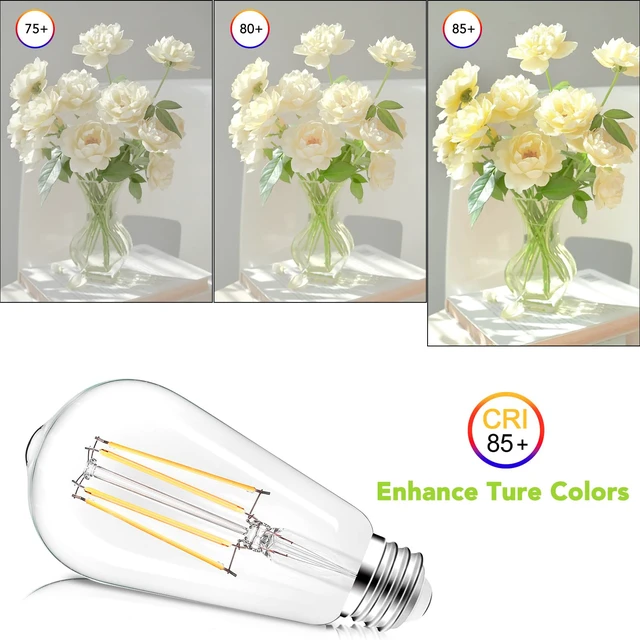 Alt view image 4 of 7 - ST58 E26 LED Light Bulbs, 6W Dimmable Neutral White 4000K 4 Pack Bright 60W Equivalent 720 Lumens, Antique LED Filament Bulb CRI 85+, Clear Glass, Energy Efficient Flicker Free